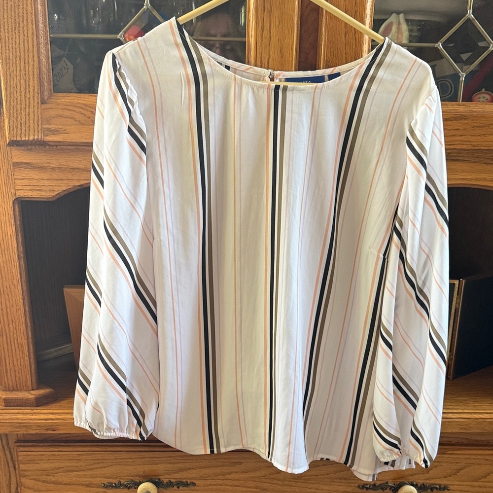 Apt. 9 Women's Striped Blouse - White W/ black green orange lilac striping PXXL